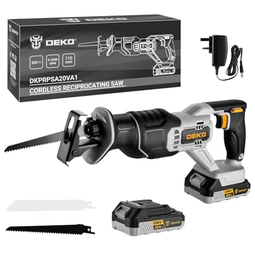 Image of Cordless Reciprocating Saw :DEKOPRO 20V Electric Wood Saw with 1*2Ah Batteries and 2 Blades,Max 22mm Stroke,Tool-Free Blade Change,3200 SPM Variable Speed,LED Light-for Wood and Metal,PVC Cutting,Bone