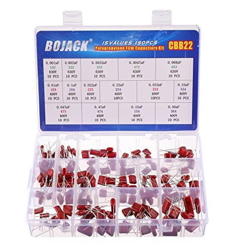 Image of BOJACK 15 Values 150 Pcs Metallized Polypropylene Film DC Capacitor 400V/0.01uF ~ 0.56uF 630V/ 0.001uF ~ 0.068uF CBB22 Assortment Kit
