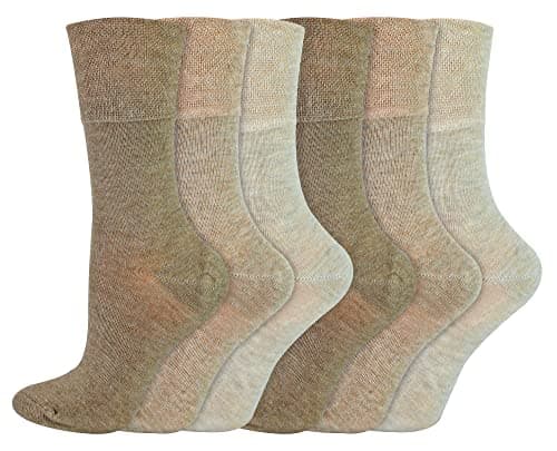 Image of IOMI - 6 Pack Ladies Diabetic Bamboo Socks | Extra Wide Seamless Loose Non Elastic Socks for Women (4-8, Beige)