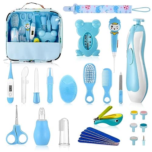 Image of Baby Healthcare and Grooming Kit, 28PCS Upgraded Safety Care Kit, with Hair Brush Comb Nail Clippers and More for Newborn Infant Toddlers Baby (Blue)