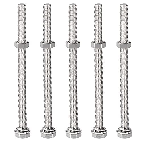 Image of sourcing map M8 x 120mm Hex Head Screws Bolts, Nuts, Flat & Lock Washers Kits, 304 Stainless Steel Fully Thread Hexagon Bolts 5 Sets