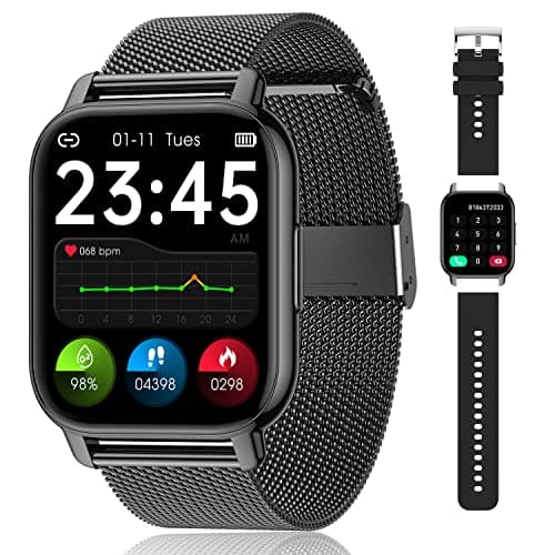 Image of Popglory Smart Watch for Women Men Answer/Make Calls, 1.85" Smartwatch 44mm 2 Straps & Split Screen, 100+ Sports Fitness Watch with Blood Pressure/Oxygen/Heart Rate Monitor for iOS and Android