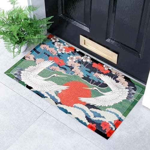 Image of Artsy Mats Japanese Bird Pattern Indoor & Outdoor Door Mat - Incredibly & Weatherproof Doormats - Non Slip Mat, (70x40 cm)