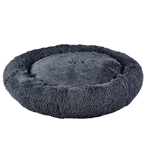 Image of Bunty Cat & Dog Donut Bed, Large - Plush, Fluffy Fur, Machine Washable - Anxiety Relief, Calming, Non-slip Design - Perfect for Dog, Puppy & Cat - Large, Grey