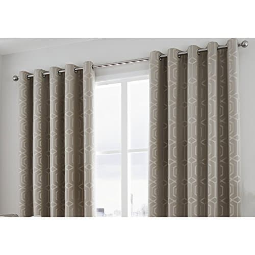Image of Curtina Camberwell Print Eyelet Lined Curtains, Stone, 46 x 54 Inch