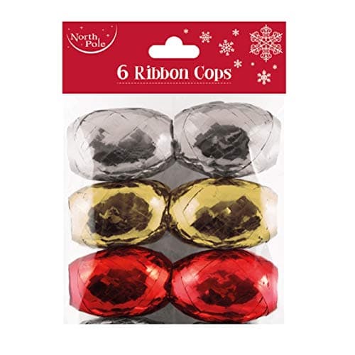 Image of Eurowrap Ribbon Cops, Pack of 6 - Silver, Gold, Red