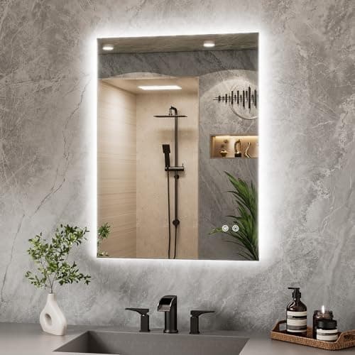 Image of TETOTE 60x80cm LED Bathroom Mirror with Lights, Illuminated Rectangle Mirror for Wall, Backlit Anti-Fog Mirror with 3 Colors Dimmable, Memory Function, HD Tempered Glass IP44, Horizontal/Vertical