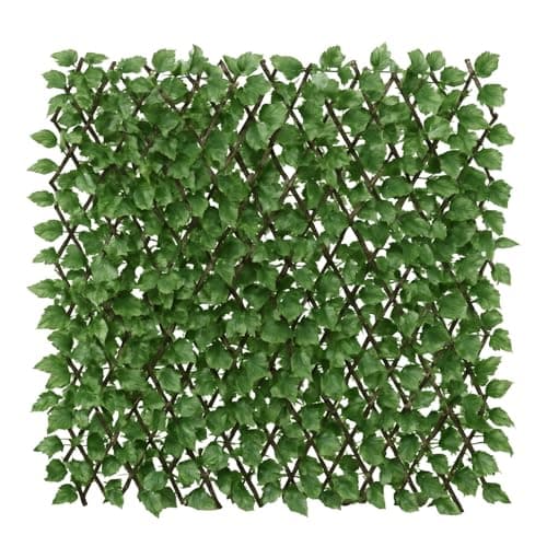 Image of Artificial Maple Leaf Trellis 1x2m Expandable Privacy Screen, UV Resistant Garden Fence Panel with Willow Wood Frame for Balcony, Patio and Outdoor Wall Decor 1X2M