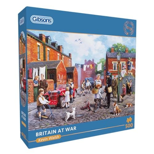 Image of Gibsons Britain at War 500 Piece Jigsaw Puzzle for Adults – Nostalgic WWII Community Scene by Kevin Walsh – Premium Sustainable Puzzle Made in the UK/EU