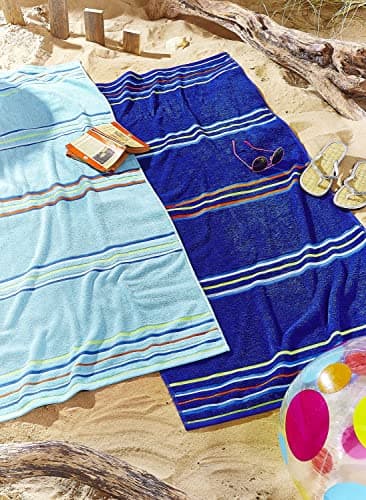 Image of Catherine Lansfield Rainbow Cotton Beach Towel Pair Blue