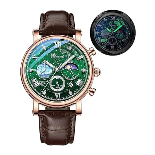 Image of Tiong Classic Multifunctional Analogue Men's Watch, Luminous Time Watch, Starry Sky Moon Phase, Moon Phase-10