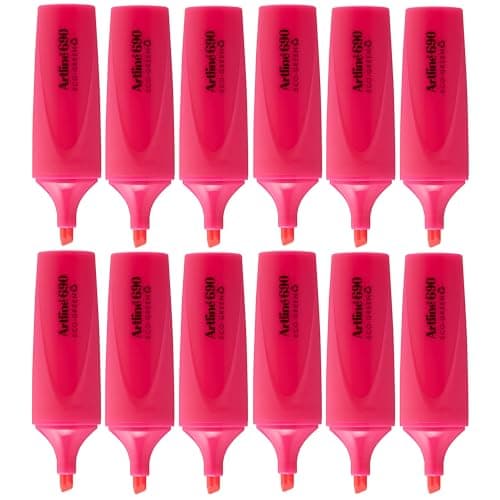 Image of Artline Eco Pink Highlighters (Pack of 12) 1-4mm Nib for Home, School & Office Use, Bright Water-Based Non-Fade Highlighter Pens, Non-Toxic - Genuine Highlighters Pens
