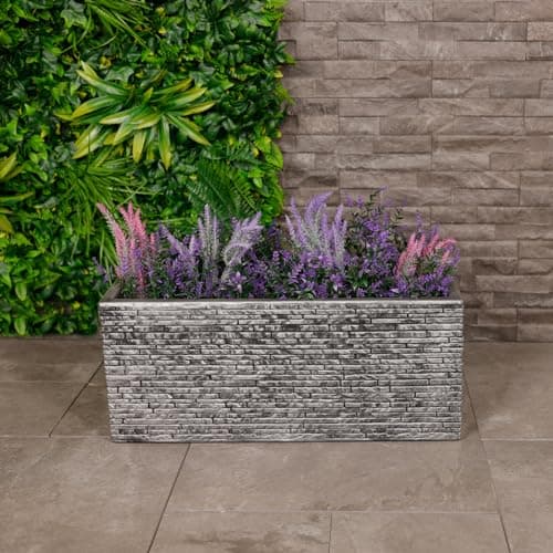 Image of CHARLES BENTLEY Trough, Slate, Planter, Plastic, Plant Pot, Grey, Box, Lightweight, Outdoor, Garden, Patio, Porch, Decking, Lightweight, Contemporary, Made In UK, Trendy (60x25.5x25cm)