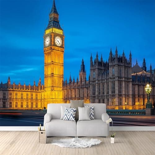 Image of London Big Ben Night View Mural Wallpaper Blue Photo Wallpaper Wall Mural Kids Aldult Bedroom Wall Mural Home Poster Decoration 400x280 cm