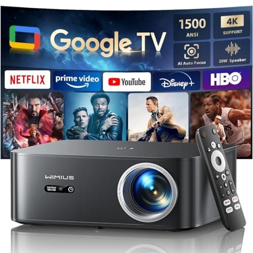 Image of Projector【1500 ANSI/Google TV/Disney+Netflix Ready】WiMiUS 4K Projector for Bedroom Full HD 1080P, Auto Focus/Keystone, WiFi 6 & Bluetooth Smart Outdoor & Indoor Home Cinema Projectors (Black)