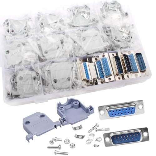 Image of VISSQH 20 PCS DB15 Adapter,DB15 Solder Connector RS232 D-SUB Serial Adapter 15 Pin D-Sub Connector Male/Female Breakout + plastic housing cover