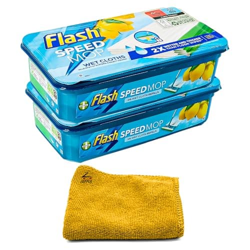 Image of Flash Speed Mop Refills Wipes 48 Wet Cloth Wipes Lemon Scent With Microfiber Cloth Floor Cleaner Mop, Lemon Anti-Bac Household Wet & Dry Hygiene Mops