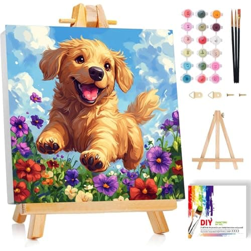 Image of Viart Dog Paint by Numbers for Children with Frame, Easy Paint by Number for Kids Ages 4-8-12, Dog Painting by Numbers for Kids Perfect for Gift Home Wall Decor(8x8 inch)