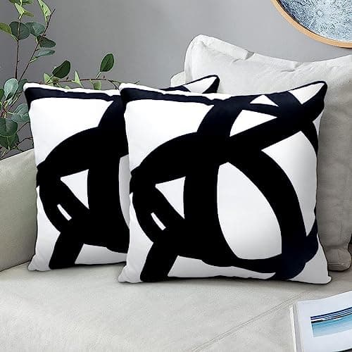 Image of HYOPUO Set of 2 Black and White Boho Pillow Covers 18x18 Abstract Art Throw Pillow Covers Cushion Decorative Pillowcase for Sofa Couch Bed Home Outdoor