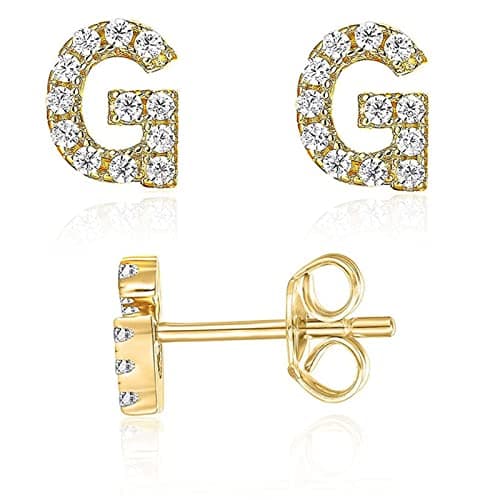 Image of Initial Stud Earrings for Girls 18K Gold Plated CZ Simulated Diamond Stud Earrings Hypoallergenic Earrings for Women (G)