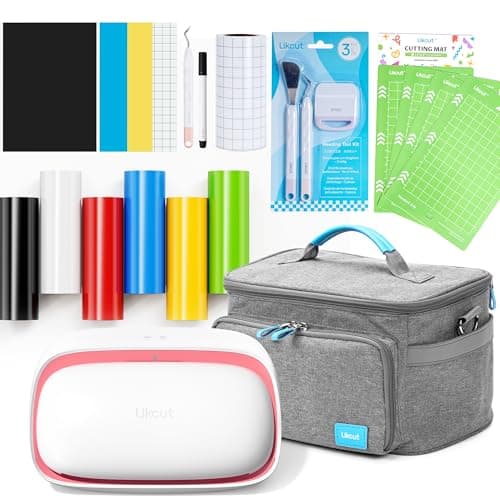 Image of Likcut Glee S501 Vinyl Cutter Machine Creator Bundle with Carrying Case & Accessories, Beginner-Friendly Portable Smart Sticker Maker with Free Design Library, for DIY Cards & Home Crafts, Pink