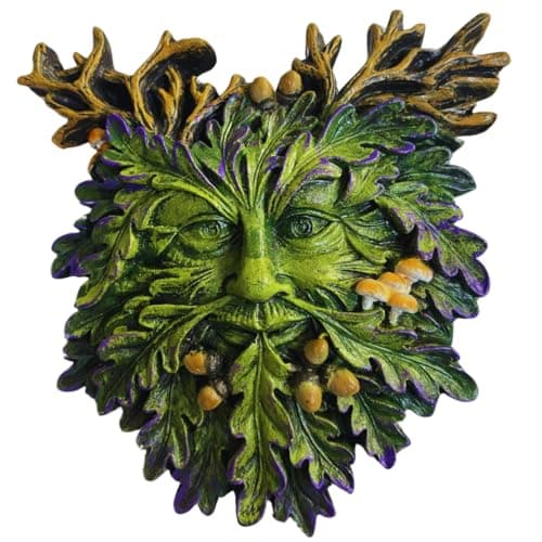 Image of Green Man Wall Plaque – Oakthorn Guardian Resin Garden Ornament – Outdoor Tree Spirit Face – Pagan Celtic Decor for Home or Fence