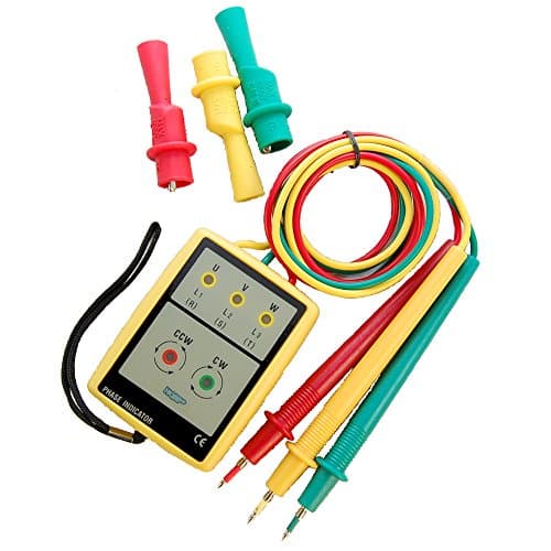 Image of HQRP 3 Phase Sequence Rotation Tester Digital LED Indicator Checker, Phase Rotation Meter - AC 60V to 600V Phase Rotation Tester with Alligator Clips