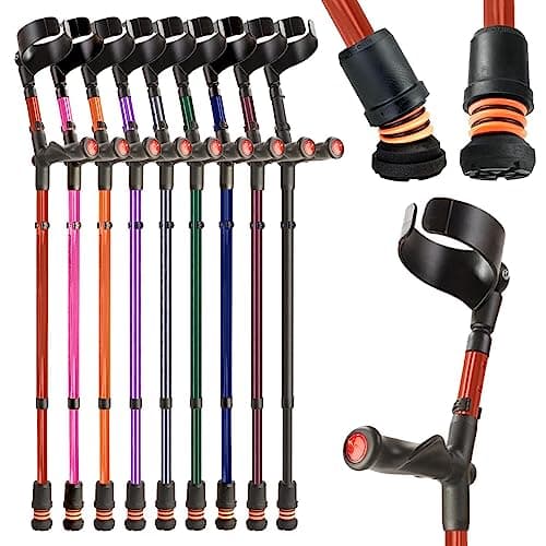 Image of Flexyfoot Shock Absorbing Comfy Grip Double Adjustable Crutch - Improves Safety, Improves Grip, Reduces Shocks & Jarring – Right Handed - Red