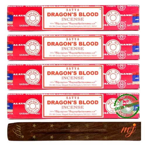 Image of Original Satya Nag Champa Dragon's Blood Incense Sticks | with M&J incense sticks holder | x4 pack | for Aromatherapy, Spa, Yoga, Weddings, Meditation, Healing, Positivity and Relaxation