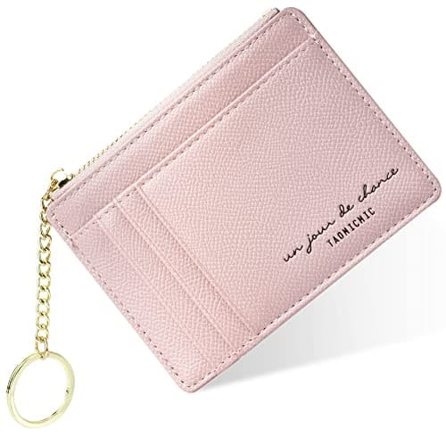 Image of URAQT Credit Card Holder Wallet, Minimalist Leather Slim Change Wallet Zipper Coin Purse, Mini Credit Card Protector, Keychain Front Pocket Wallets for Women Ladies - 8 Card Slots and 1 Pocket