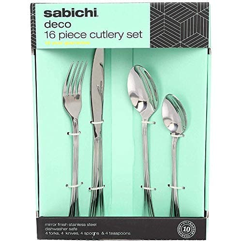 Image of Sabichi DECO Cutlery Set, Stainless Steel, Silver, 6.3 x 20 x 27 cm