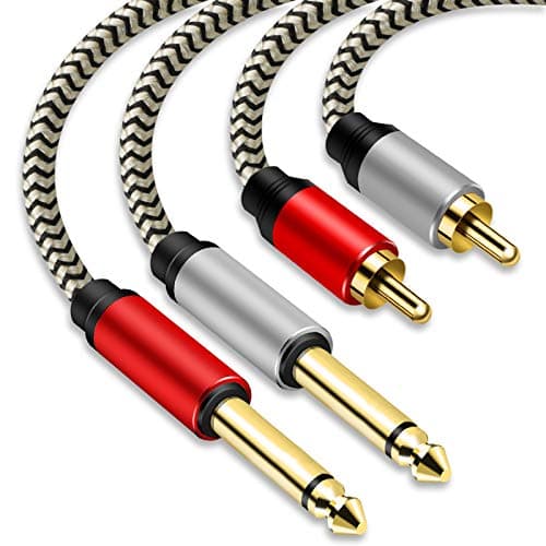 Image of Hanprmeee 2x6.35 mm to 2RCA Cable,Dual 1/4 inch TS Stereo Jack Male to 2 RCA Male Stereo Audio Cable Splitter Adapterwith PVC Shelled Housing and Nylon Braid(0.5M/1.5Ft) (0.5M)