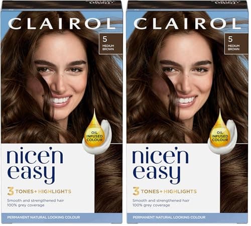Image of Clairol Nice'n Easy Crème, Natural Looking Oil Infused Permanent Hair Dye, 5 Medium Brown (Pack of 2)