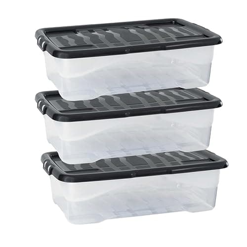 Image of Strata 30L Clear Curve Storage Boxes, 3 Pack - Ideal for Home & Office Organization, 17 x 60 x 40 cm