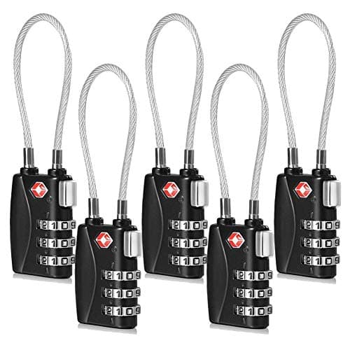 Image of CFMOUR Luggage Locks - 3-Dial TSA Approved Suitcase Locks with Flexible Cable, Security Travel Combination Padlock for Suitcases Luggage Case Bag Code Lock - Black (Pack of 5)