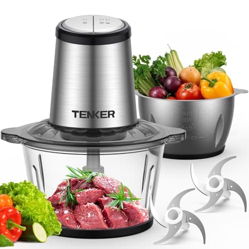 Image of TENKER Food Processor, Electric Food Chopper with 2 Bowls (2L+2L), 2 Sets Blades, 500W Meat Grinder & Veggie Chopper, 2 Speed for Baby food &Family Use, Black