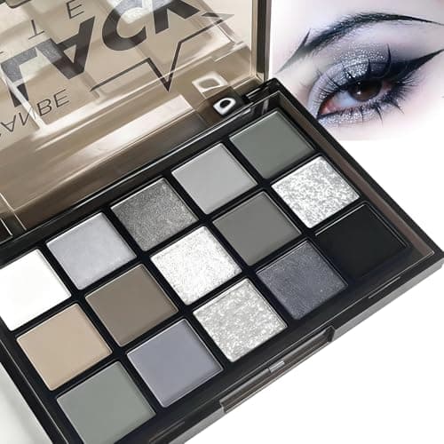 Image of Black Eyeshadow Palette, Glitter Eye Shadow, Grey Silver White Goth Makeup, Smokey Matte Long Lasting Highly Pigmented Waterproof Black Eye Shadow Palette for Halloween Makeup