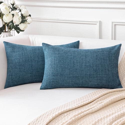 Image of Artscope Christmas Cushion Covers Set of 2 Linen Decorative Square Pillowcases Pillow Covers 30x50cm for Home Decor Sofa Bedroom Car (Navy Blue, 12x20)