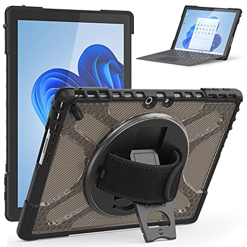 Image of TECHGEAR X-Case fits Microsoft Surface Pro 9 13" [Signature Keyboard Compatible] Tough Rugged HEAVY DUTY Armour Shockproof Impact Case with 360 Rotating Hand Strap & Stand - Black/Smoke