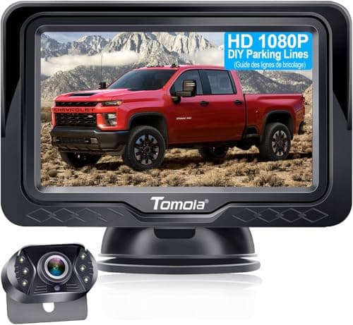 Image of Reversing Camera Ease Setup Plug-Play - Color Clear Image Night Vision DIY Guide Lines HD 1080P No-Delay Rear View Camera with Monitor Waterproof LED with On/Off Switch for Car/SUV/Truck Tomoia T1