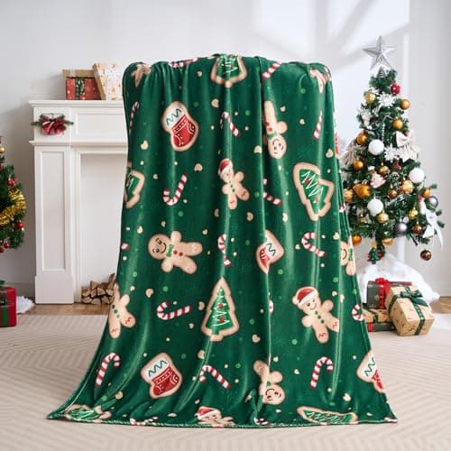 Image of JISEN Christmas Throw Blanket Cute Gingerbread Holiday Blankets and Throws for Kids Women Men Soft Flannel Throw for Couch, Bed, Living Room, Office, Travel, Christmas Decor 127x150cm