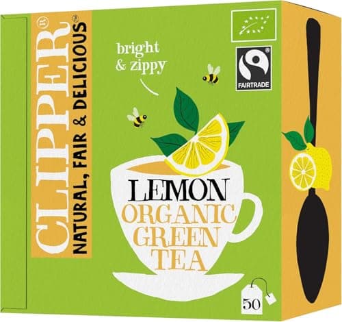 Image of Clipper Organic Lemon Green Tea Bags | Box of 50 Envelop String & Tag Teabags | Organic | Eco-Conscious, Fair Trade Tea | Natural, Unbleached, Plant-Based, Compostable & Biodegradable Tea Bag