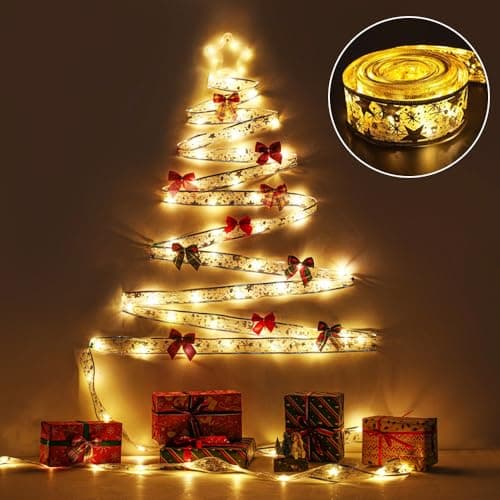 Image of MUCHER Ribbon String Fairy Lights 50 Warm White Micro LED Battery Operated 5M Garland Light Copper Fairy String Lights for Wedding Balcony Wall Bedroom Home Decor