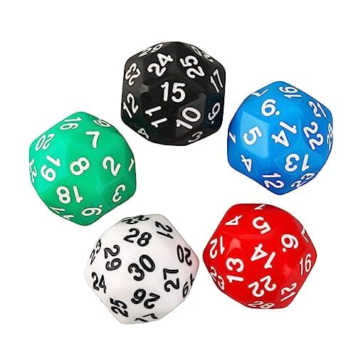 Image of 5 Pieces 30 Sided Dices D30 Polyhedral Role Playing Dices Pack RPG Board Game Dices Acrylic Dices Club Game Dices Kits 30 Sided Polyhedral Dices Set 5 Colors Dices Assortment Polyhedral Digital Dices