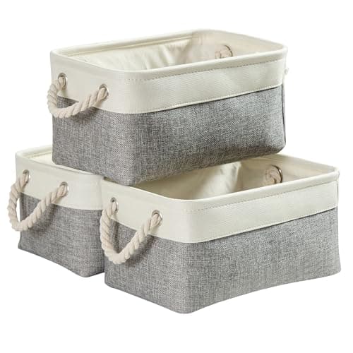 Image of Mangata Fabric Storage Box set of 3, Foldable Fabric Storage Baskets with Handles for Cupboards, Wardrobe, Shelves, Bathroom, Clothes, Toys, Towel (Medium, Grey White)