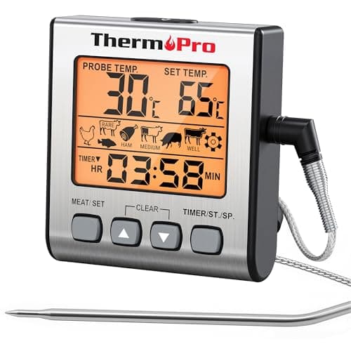 Image of ThermoPro TP16S Digital Meat Thermometer Accurate Candy Thermometer Smoker Cooking Food BBQ Thermometer for Grilling with Smart Cooking Timer Mode and Backlight