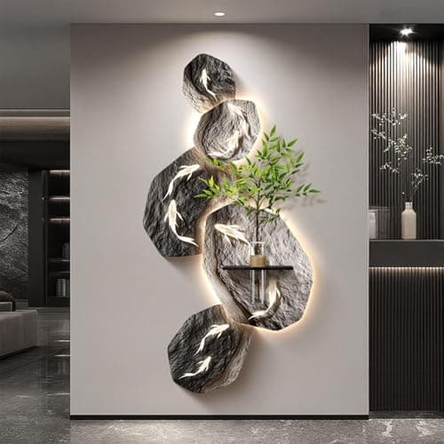 Image of ZIGTUEI 3D LED Wall Art with Light, 3D Sandstone Wall Art with Warm LED Lights, Plug-in Power Supply, Modern Decorative Painting, for Entryway, Living Room & Bedroom(Black 1,60x120cm/23.6x47.2in)