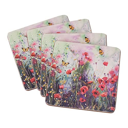 Image of [Pack of 4] Floral Poppy Field Table Coasters