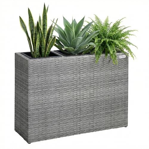 Image of CASARIA® Large Tall Rattan Flower Pot Planter | 3 Removable Inner Plant Pots With Water Drain | Poly Rattan Trough Flower Box Planters Outdoor Garden | 83x30.5x60 cm | Grey