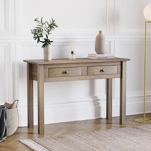 Image of Vida Designs Panama Console Table 2 Drawer, Living Room Furniture, Natural Oak, Wax Finish